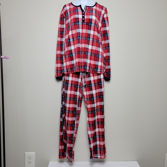 NWOT COZYNautical Long Sleeve Fleece Sleep Pajamas Set Red Blue Plaid Size Small - Picture 8 of 8